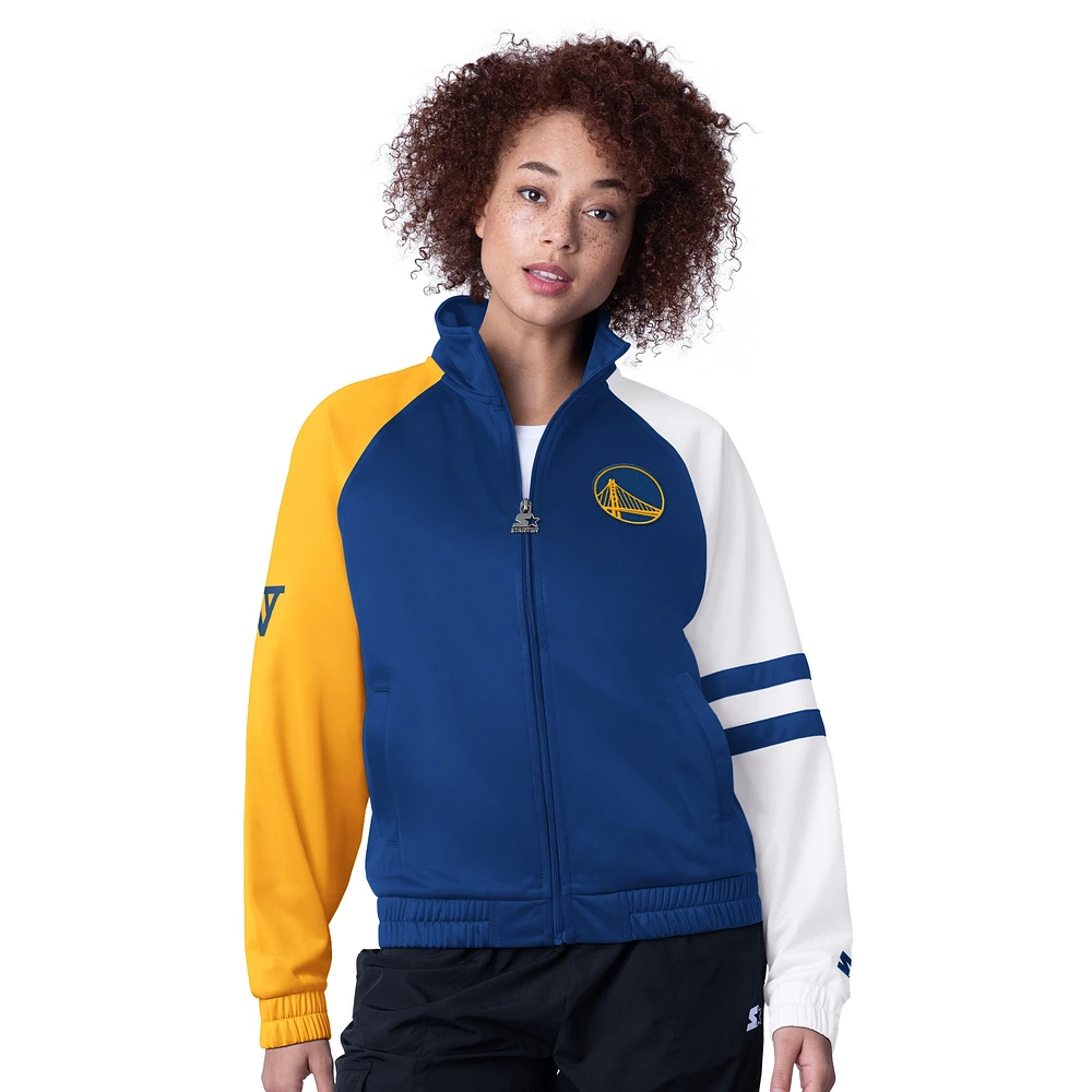 Veste de survêtement zippée intégrale pour femme Starter Royal Golden State Warriors Line Up Dolman Raglan