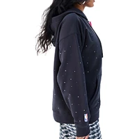Women's Terez Black Golden State Warriors Oversized Allover Gemstone Full-Zip Hoodie