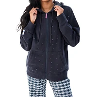 Women's Terez Black Golden State Warriors Oversized Allover Gemstone Full-Zip Hoodie