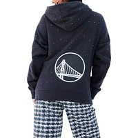 Women's Terez Black Golden State Warriors Oversized Allover Gemstone Full-Zip Hoodie
