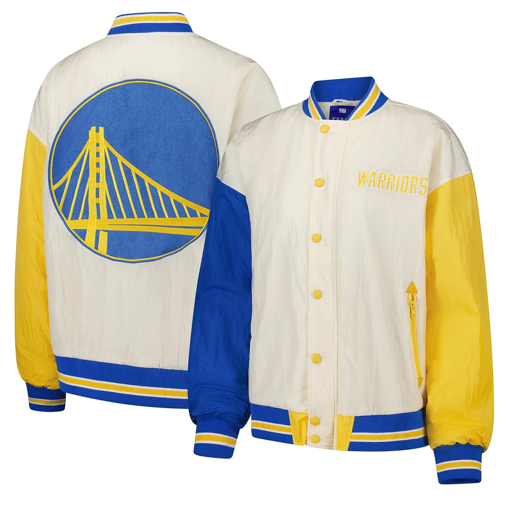 Women's Terez White Golden State Warriors Full-Snap Bomber Jacket