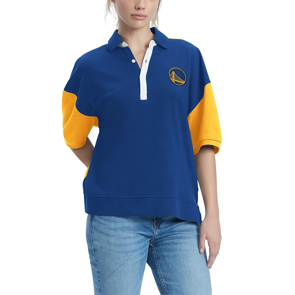 Polo piqué à manches bouffantes Tommy Jeans Royal Golden State Warriors Taya pour femme