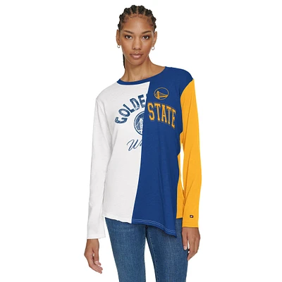 Women's Tommy Jeans White/Royal Golden State Warriors Amelia Color Blocked Long Sleeve T-Shirt