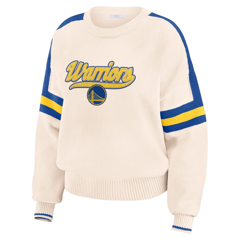 Pull à rayures crème Golden State Warriors pour femme WEAR by Erin Andrews