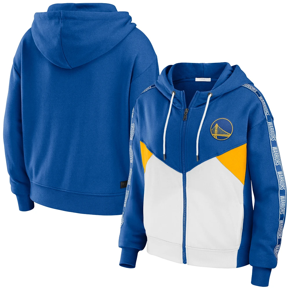 WEAR by Erin Andrews Royal Golden State Warriors Sweat à capuche entièrement zippé blocs de couleurs pour femmes