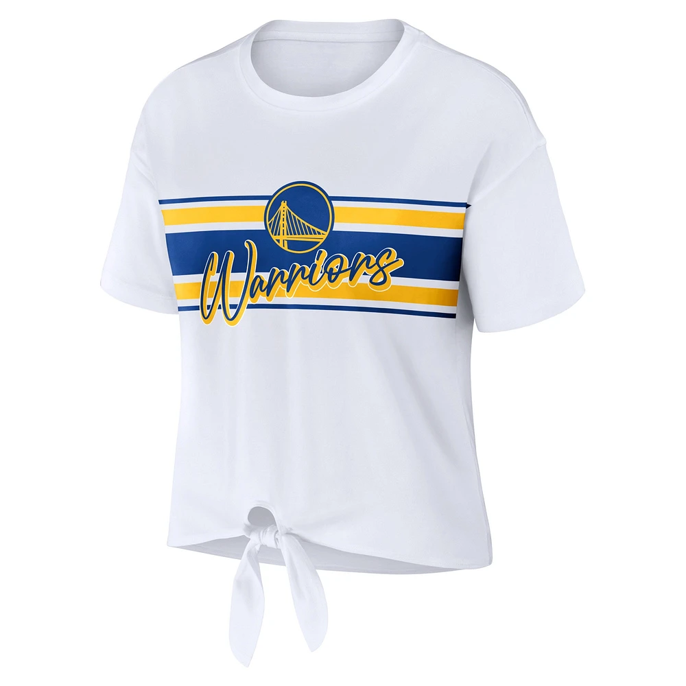 Women's WEAR by Erin Andrews  White Golden State Warriors Tie-Front T-Shirt