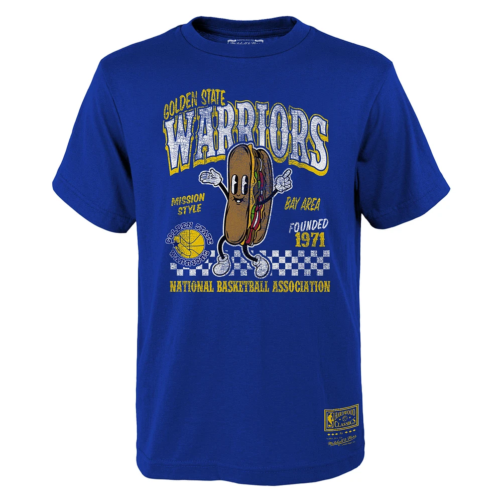 Youth Mitchell & Ness Royal Golden State Warriors Concession Food Character T-Shirt