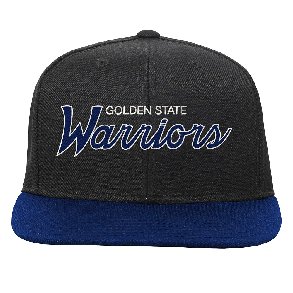 Youth Mitchell & Ness Black Golden State Warriors Team Script Snapback Hat