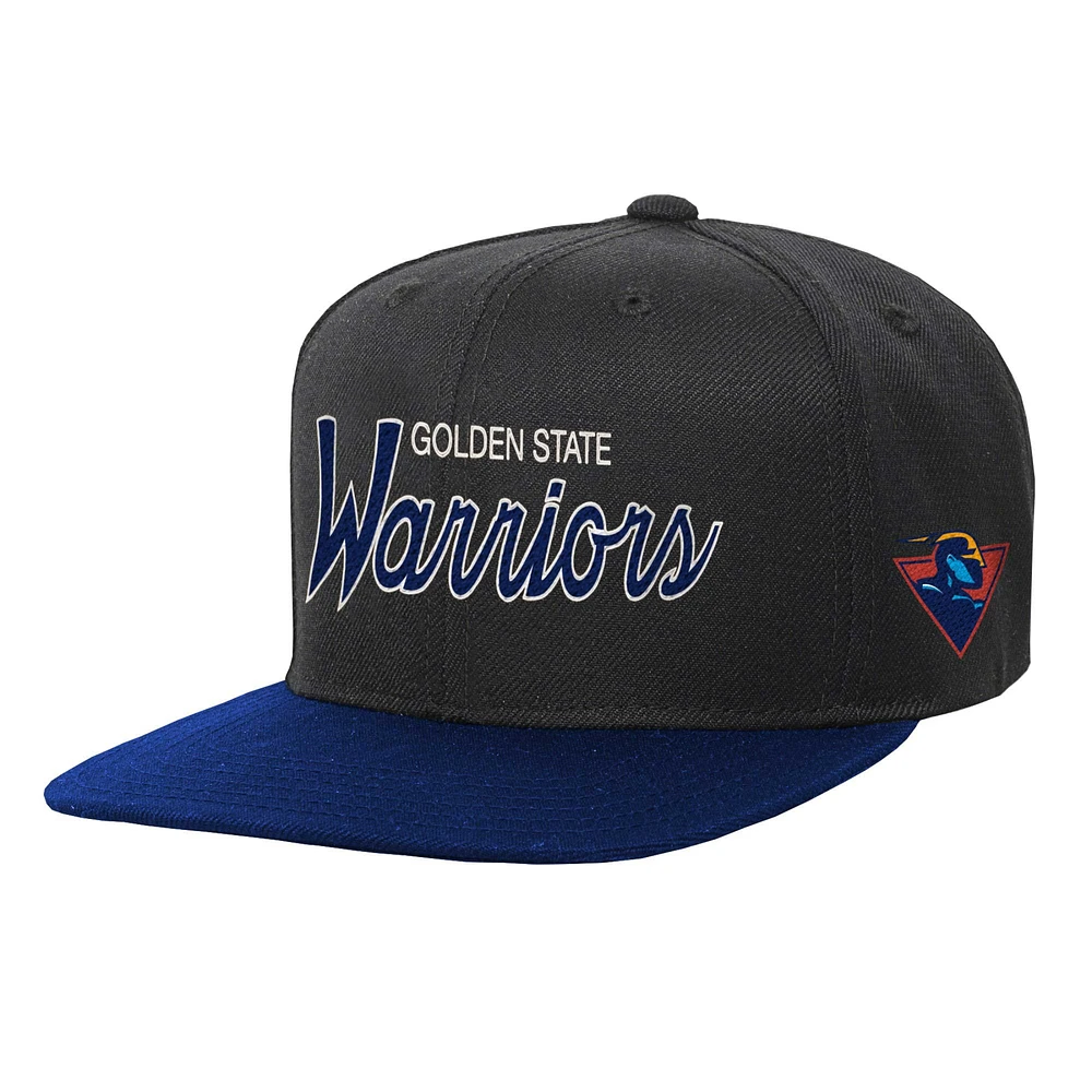 Youth Mitchell & Ness Black Golden State Warriors Team Script Snapback Hat