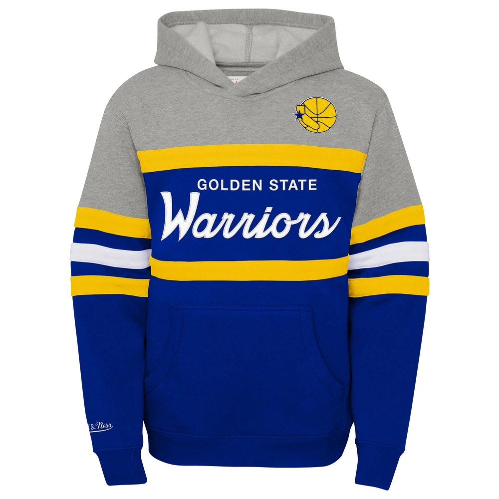 Youth Mitchell & Ness Royal/Heather Gray Golden State Warriors Hardwood Classics Head Coach Pullover Hoodie