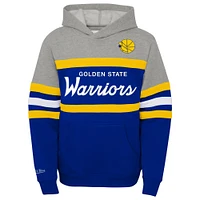 Youth Mitchell & Ness Royal/Heather Gray Golden State Warriors Hardwood Classics Head Coach Pullover Hoodie