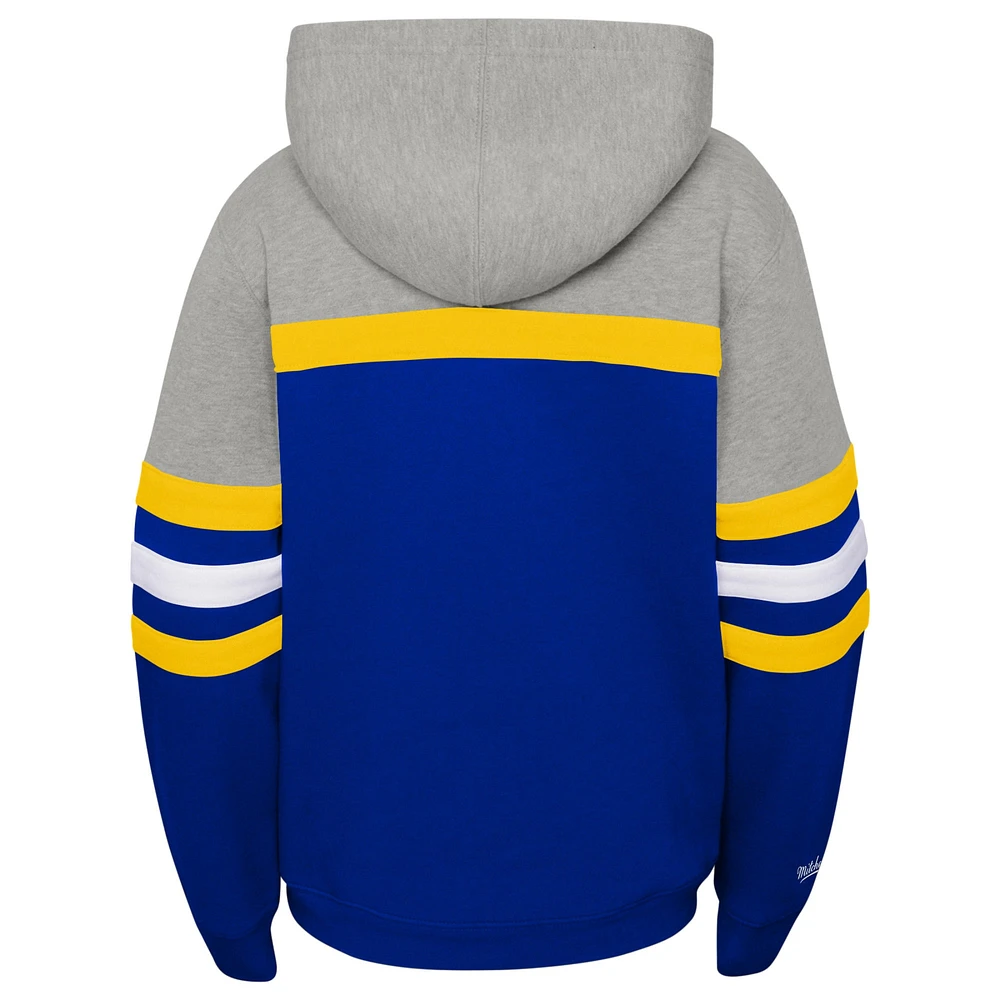 Youth Mitchell & Ness Royal/Heather Gray Golden State Warriors Hardwood Classics Head Coach Pullover Hoodie