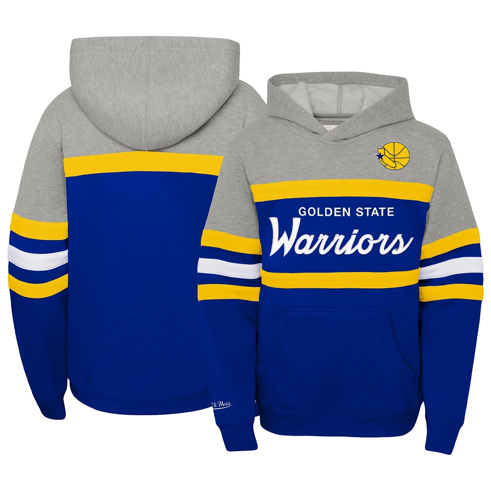 Youth Mitchell & Ness Royal/Heather Gray Golden State Warriors Hardwood Classics Head Coach Pullover Hoodie