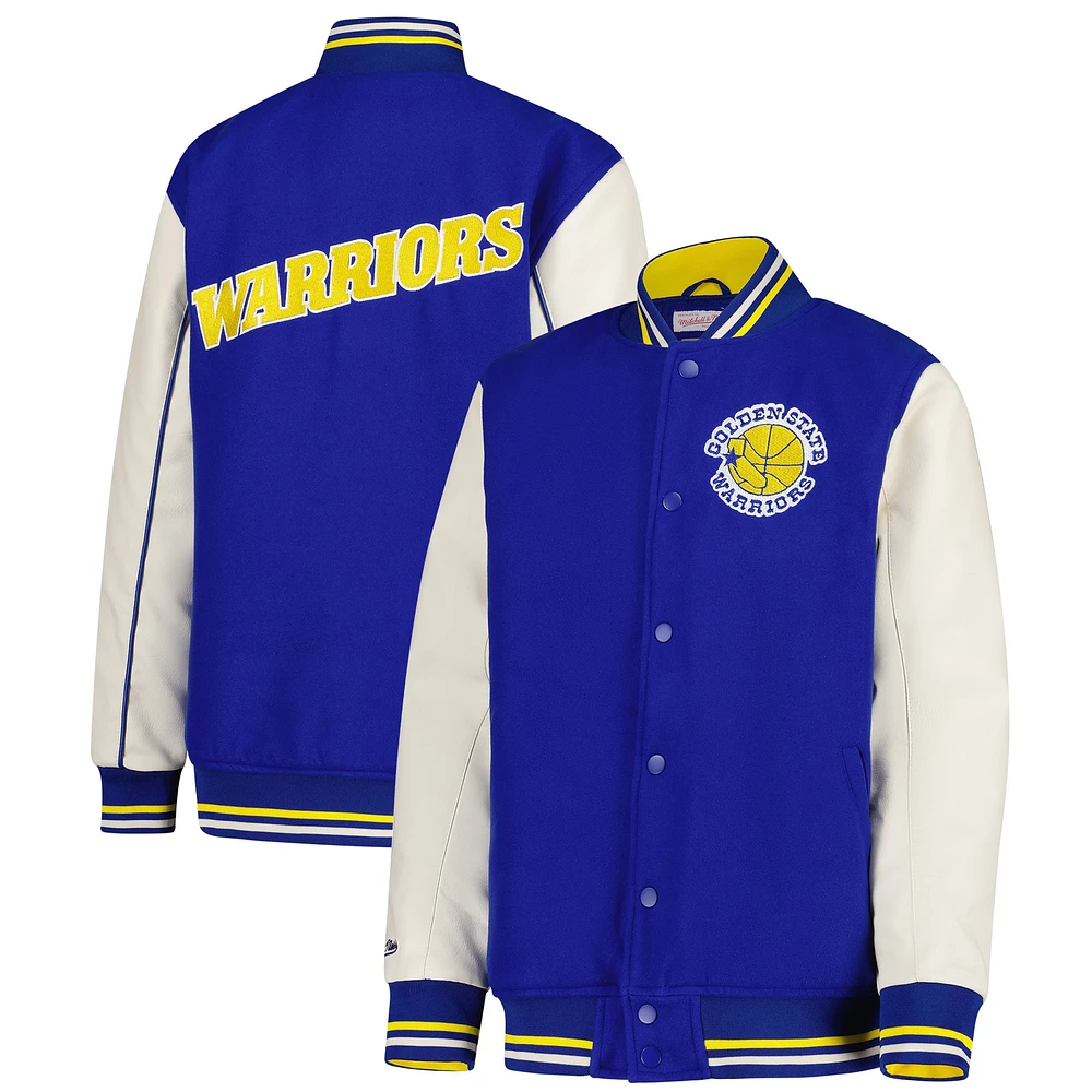 Veste universitaire à boutons-pression pour jeunes Mitchell & Ness Royal Golden State Warriors