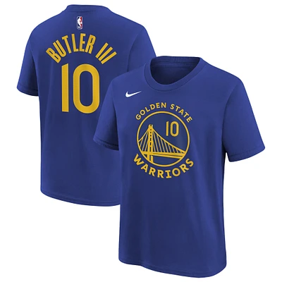 T-shirt Nike Jimmy Butler III Royal Golden State Warriors Icon Edition avec nom et numéro pour jeune
