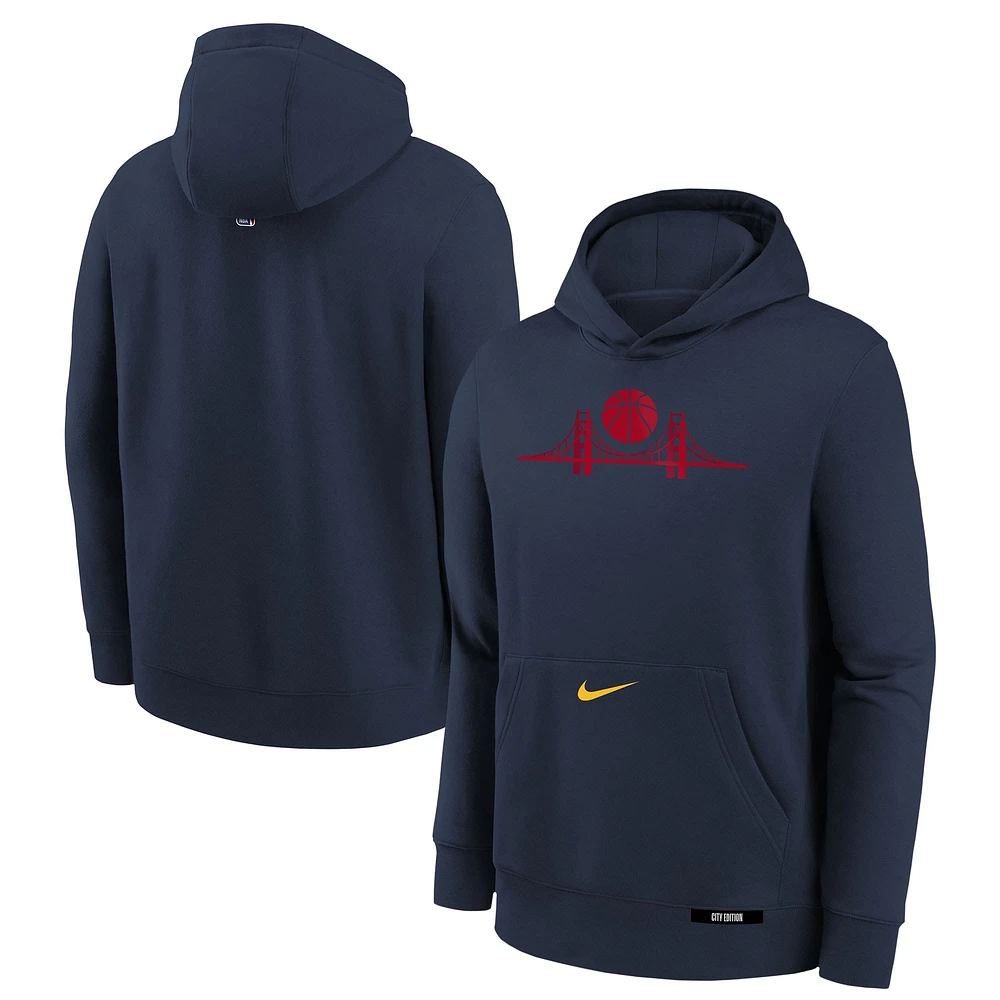 Youth Nike  Navy Golden State Warriors 2024/25 City Edition Club Fleece Pullover Hoodie