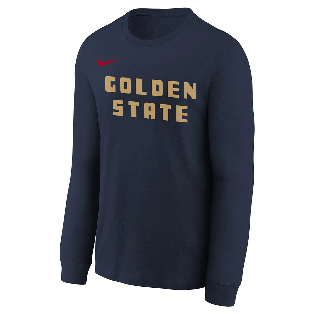 Youth Nike  Navy Golden State Warriors 2024/25 City Edition Wordmark Performance Long Sleeve T-Shirt