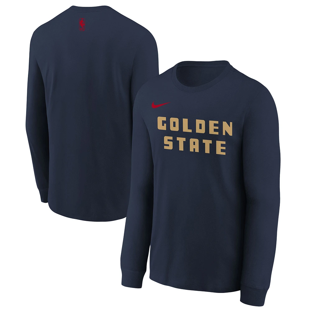 Youth Nike  Navy Golden State Warriors 2024/25 City Edition Wordmark Performance Long Sleeve T-Shirt