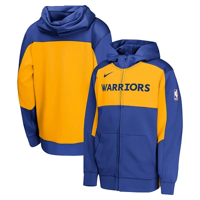 Sweat à capuche entièrement zippé Nike Golden State Warriors Authentic On-Court Showtime Performance Royal/Gold pour jeune