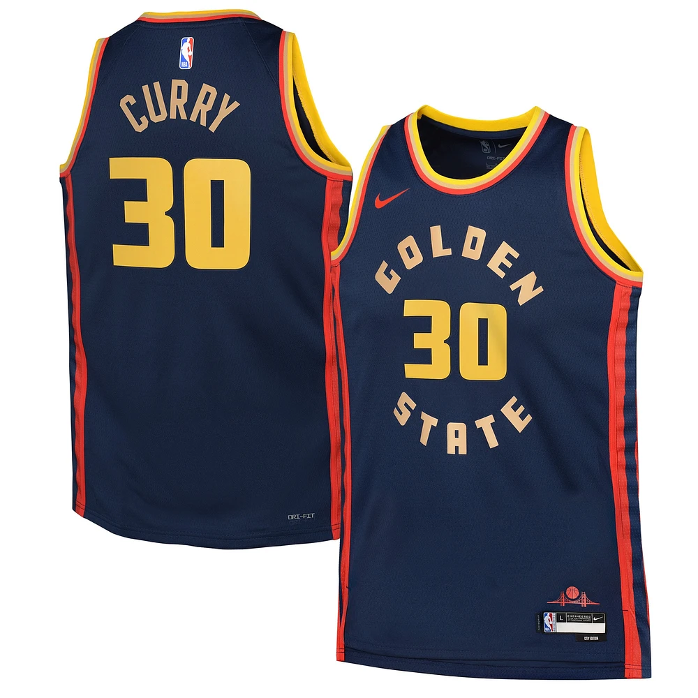 Maillot de joueur Nike Stephen Curry bleu marine Golden State Warriors 2024/25 Swingman pour jeune - Édition City