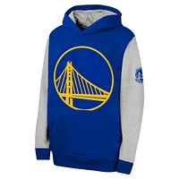 Youth  Royal Golden State Warriors Fair Catch Fleece Pullover Hoodie