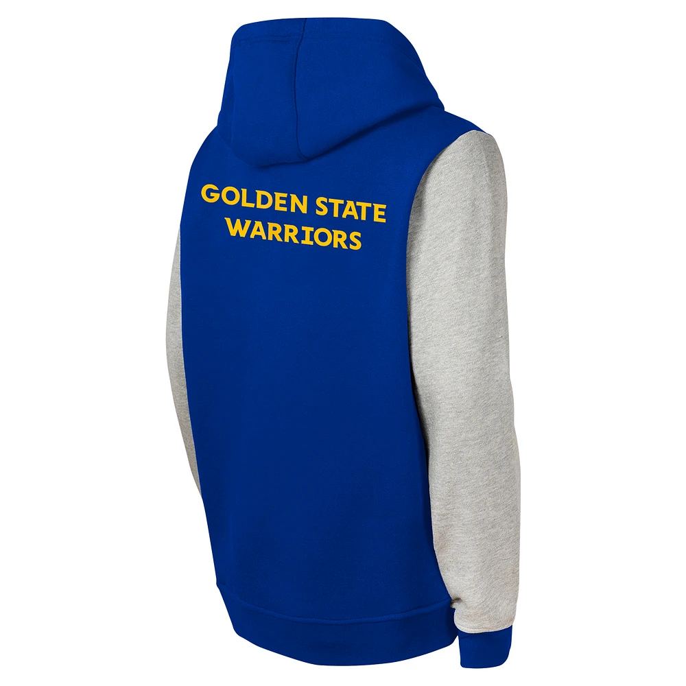 Youth  Royal Golden State Warriors Fair Catch Fleece Pullover Hoodie