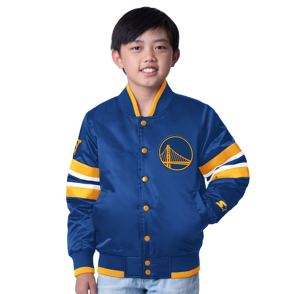 Veste de démarrage pour jeunes Royal Golden State Warriors Scout Varsity à boutons-pression