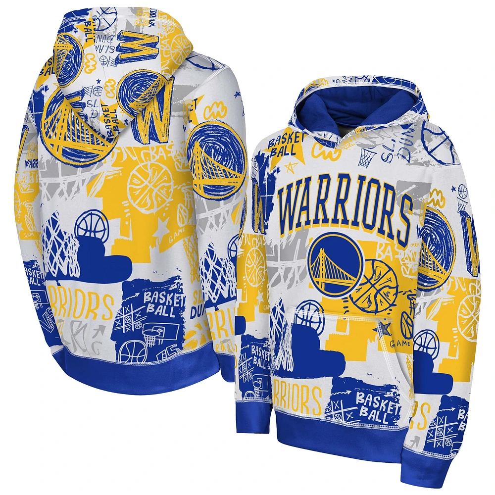 Sweat à capuche Wild Style blanc/bleu roi pour jeunes Golden State Warriors