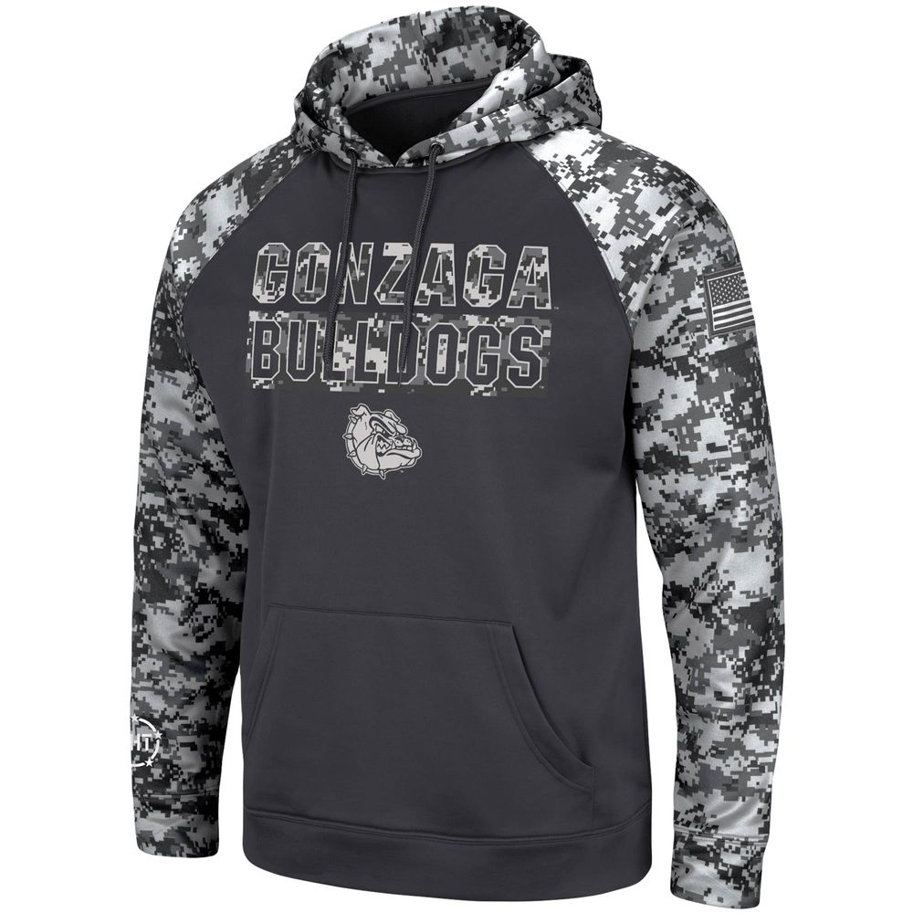 Men's Colosseum Charcoal Gonzaga Bulldogs OHT Military Appreciation Digital Camo Pullover Hoodie