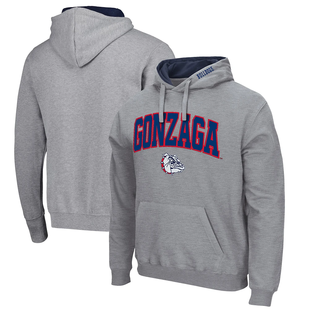 Men's Colosseum Heather Gray Gonzaga Bulldogs Arch and Logo Pullover Hoodie