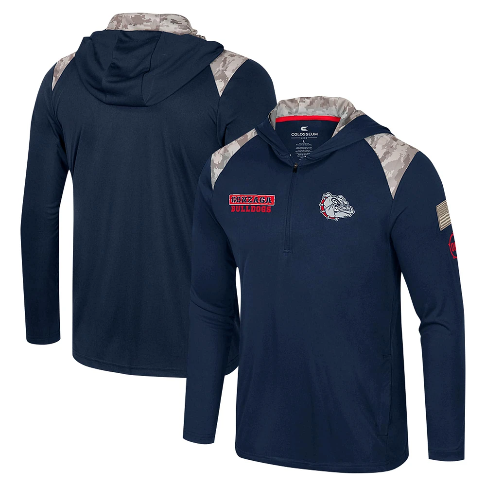 Veste à capuche glissière quart de tour pour homme Colosseum Navy Gonzaga Bulldogs OHT Military Appreciation