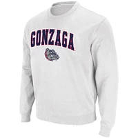 Men's Colosseum White Gonzaga Bulldogs Arch & Logo Tackle Twill Pullover Sweatshirt