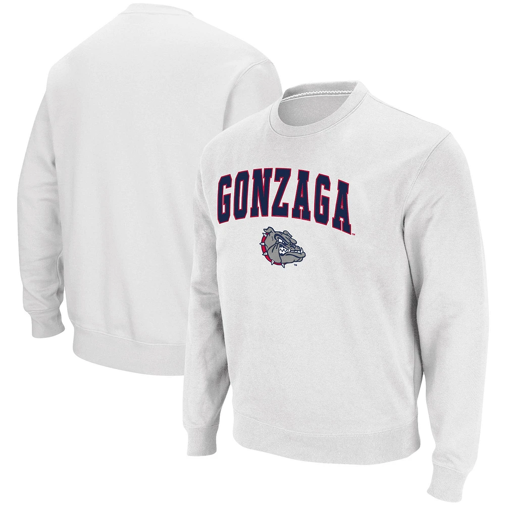 Men's Colosseum White Gonzaga Bulldogs Arch & Logo Tackle Twill Pullover Sweatshirt