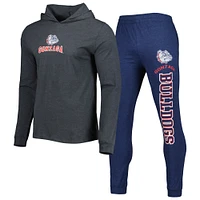 Ensemble de sommeil à capuche et pantalon jogging Gonzaga Bulldogs Meter Concepts Sport pour homme, bleu marine/anthracite