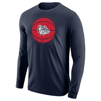 T-shirt de basket-ball Nike à manches longues pour hommes, bleu marine, Gonzaga Bulldogs