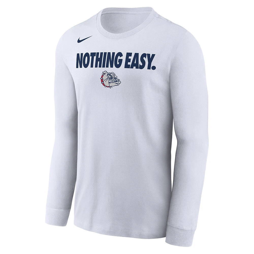 T-shirt à manches longues Nike Gonzaga Bulldogs 2025 On-Court Bench pour homme Blanc