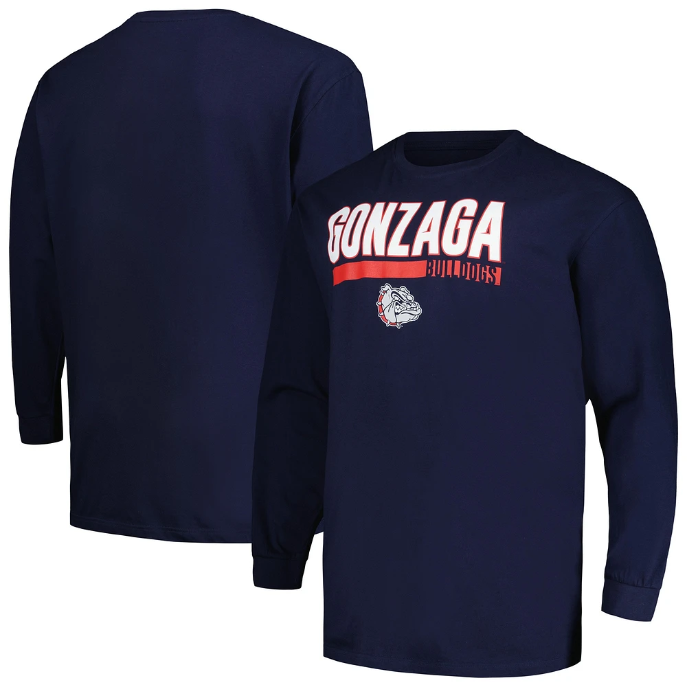 T-shirt à manches longues deux coups pour hommes Profile Navy Gonzaga Bulldogs Big & Tall