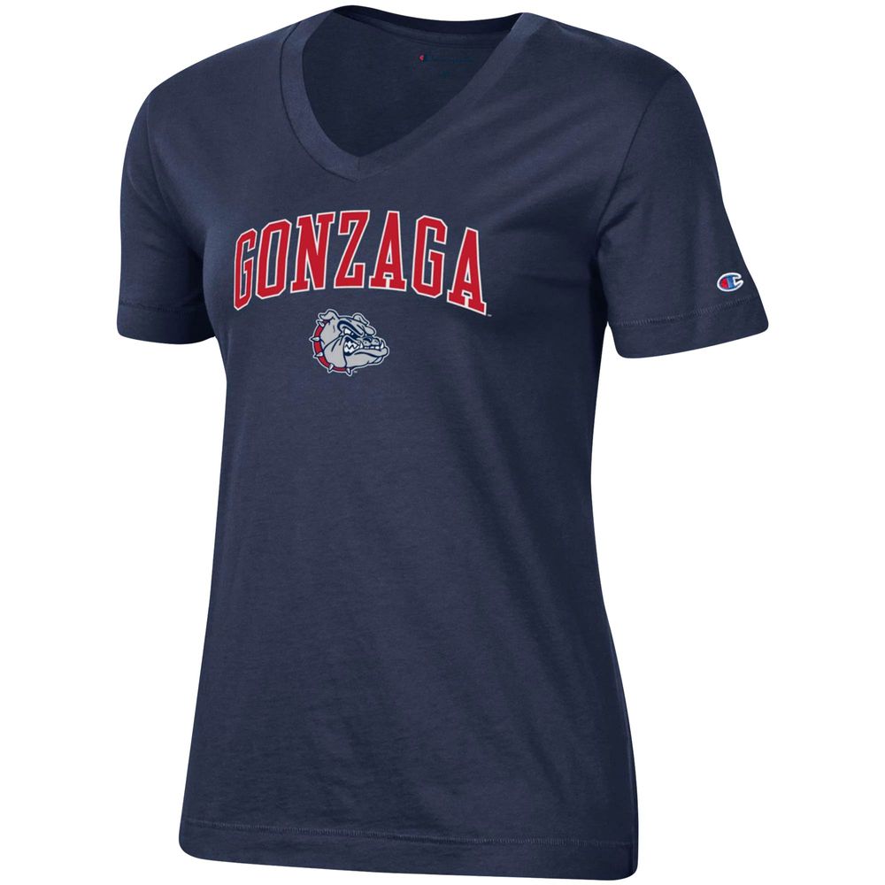 Women's Champion Navy Gonzaga Bulldogs University Arch Logo V-Neck T-Shirt