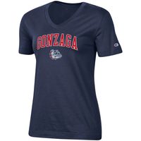 Women's Champion Navy Gonzaga Bulldogs University Arch Logo V-Neck T-Shirt