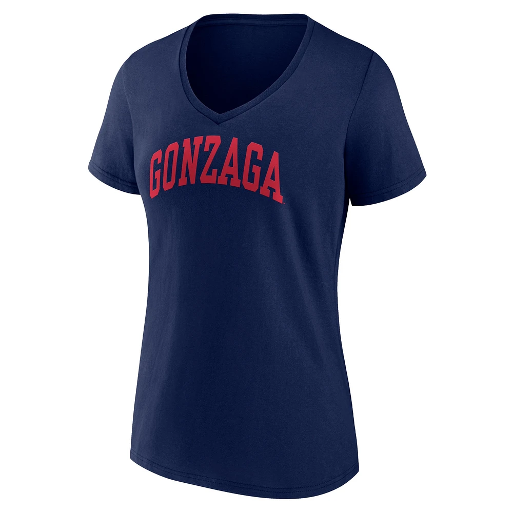 T-shirt à col en V Basic Arch Fanatics Navy Gonzaga Bulldogs pour femmes