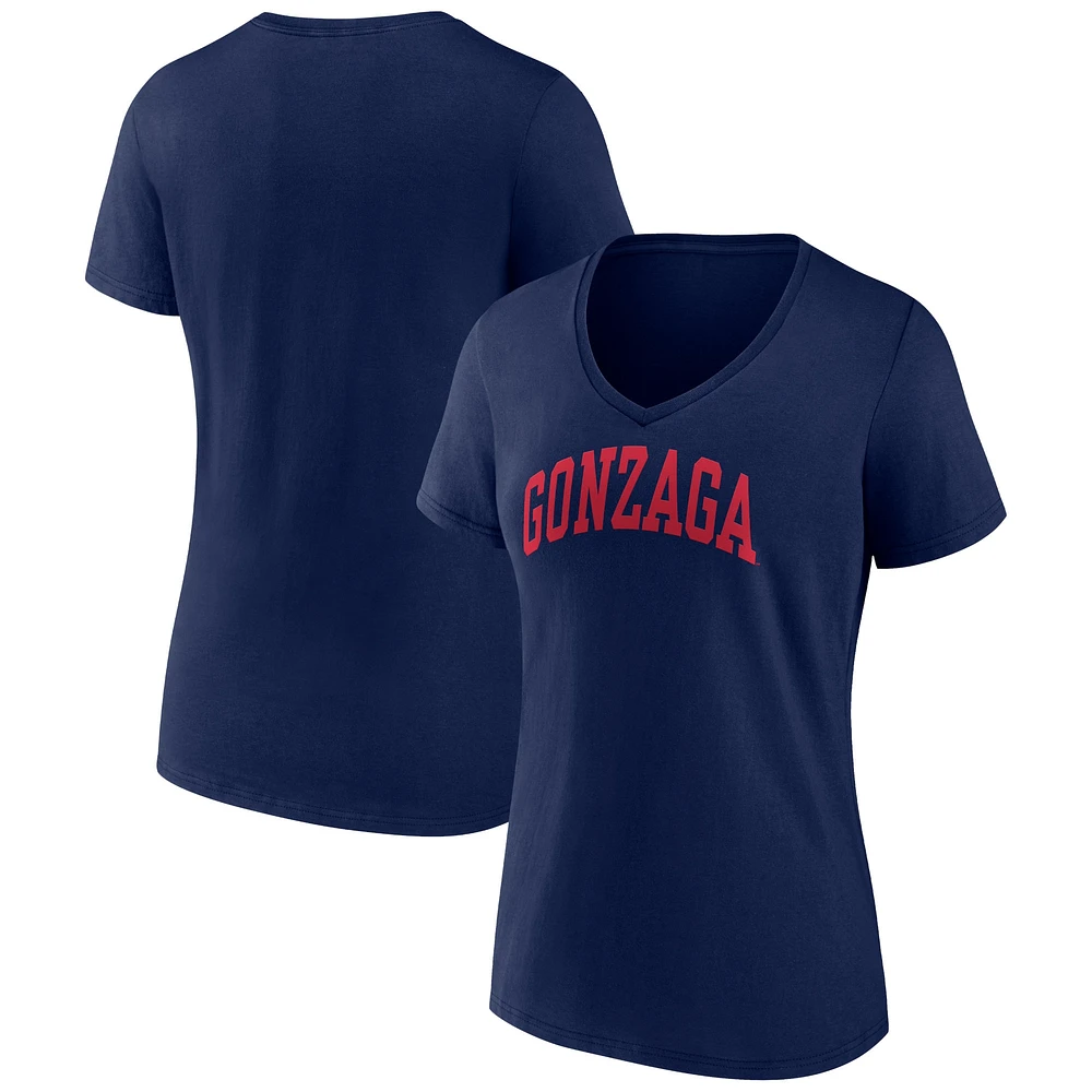 T-shirt à col en V Basic Arch Fanatics Navy Gonzaga Bulldogs pour femmes