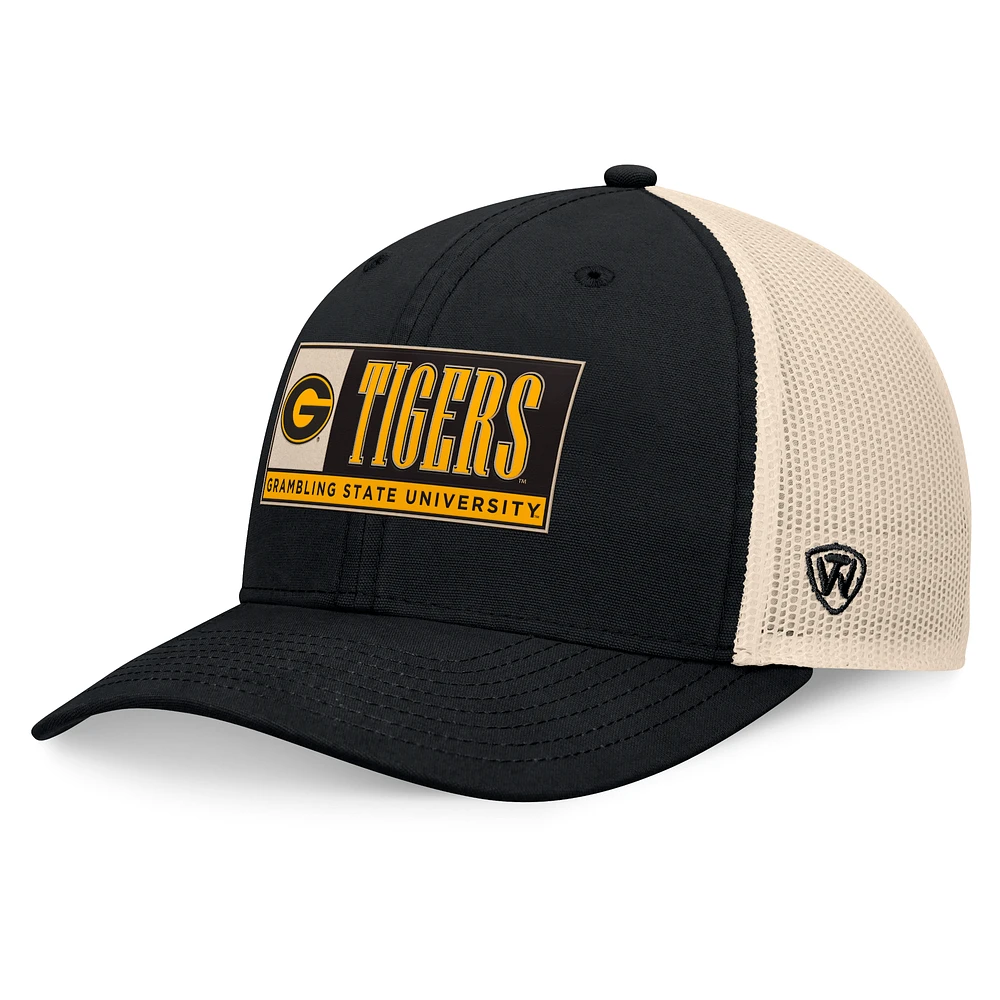 Men's Top of the World Black/Natural Grambling Tigers Bennett Trucker Adjustable Hat