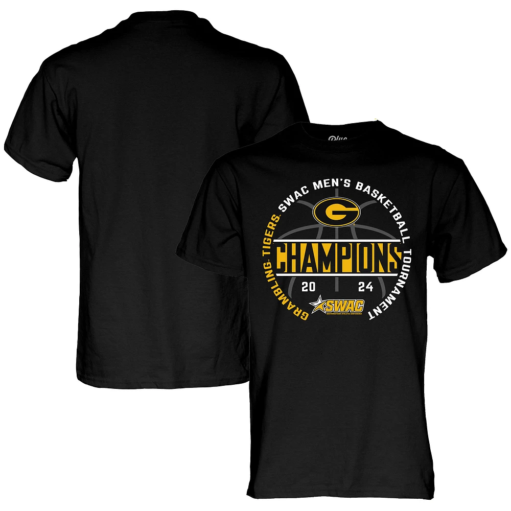 T-Shirt unisexe bleu 84 noir Grambling Tigers 2024 SWAC pour hommes, tournoi de conférence basket-ball,