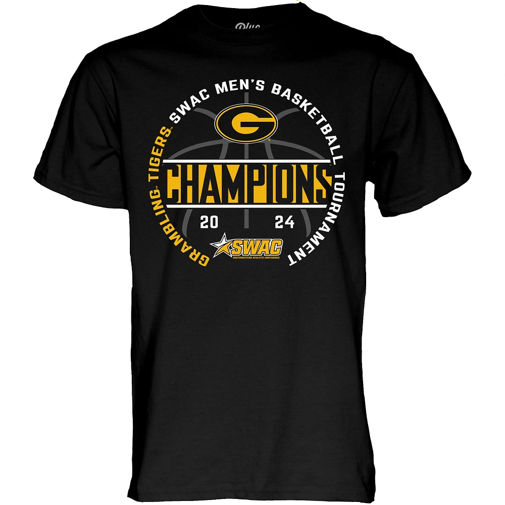 T-Shirt unisexe bleu 84 noir Grambling Tigers 2024 SWAC pour hommes, tournoi de conférence basket-ball,