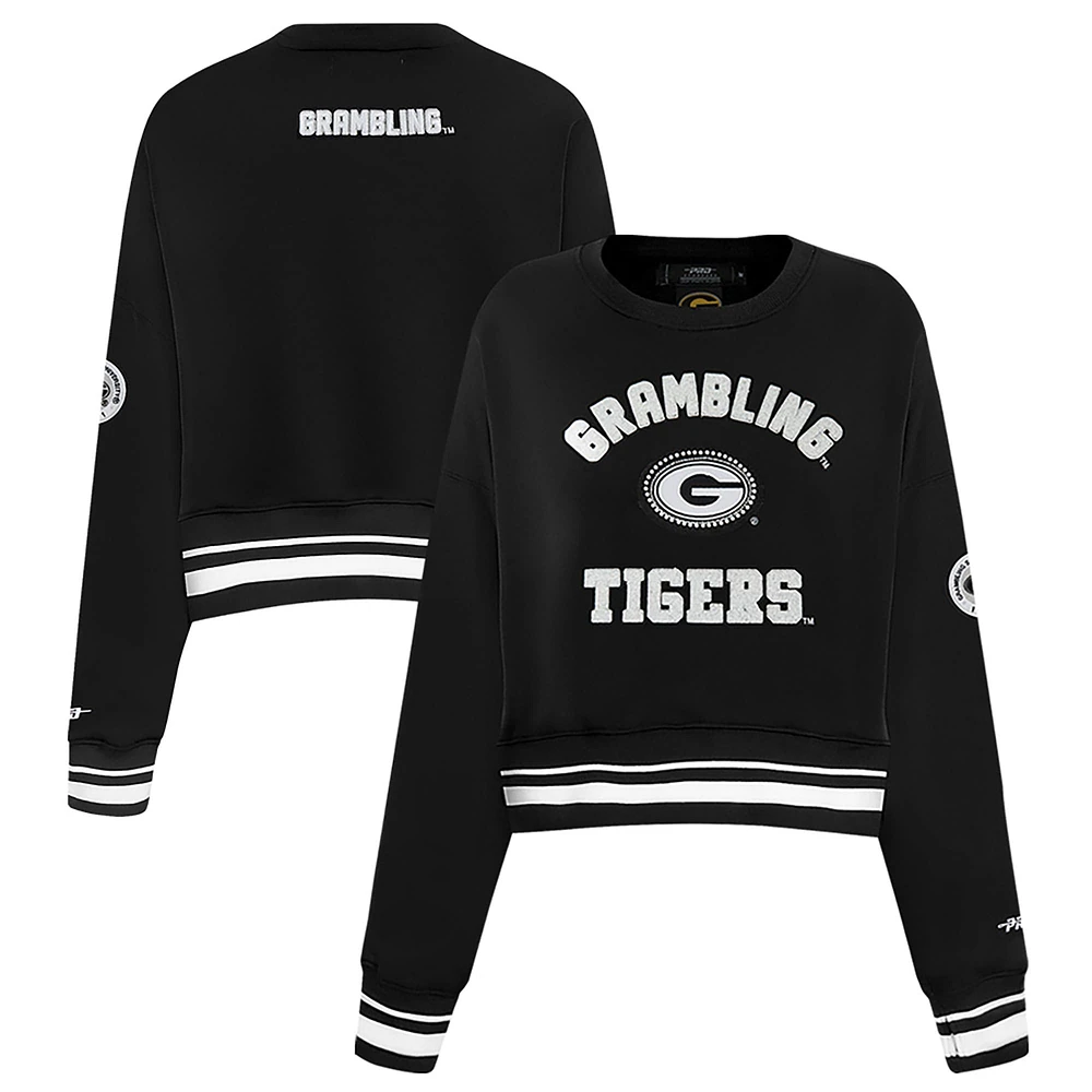 Women's Pro Standard  Black Grambling Tigers Pearl Cropped Pullover Sweatshirt