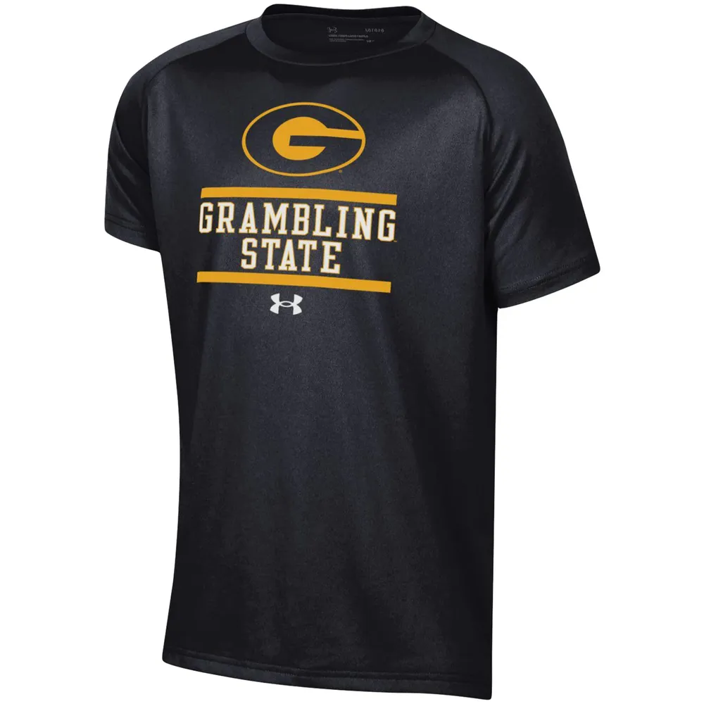 Youth Under Armour Black Grambling Tigers Primary Logo Tech Raglan Performance T-Shirt