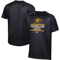 Youth Under Armour Black Grambling Tigers Primary Logo Tech Raglan Performance T-Shirt