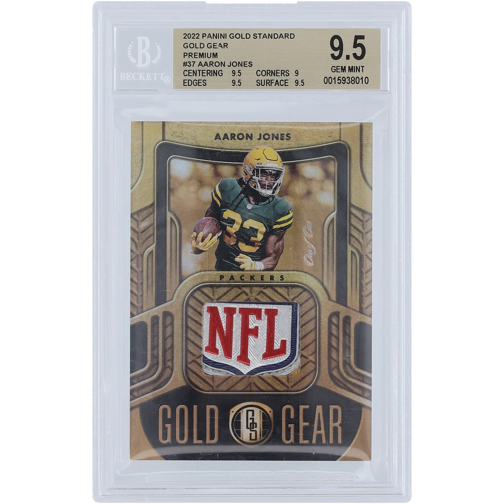 Aaron Jones Green Bay Packers 2022 Panini Gold Standard NFL Shield Relic #GG-AJO #1/1 BGS Authenticated 9.5 Card - 9.5,9,9.5,9.5 Subgrades