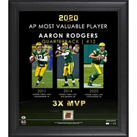 Collage encadré de 15" x 17" d'Aaron Rodgers des Green Bay Packers, triple MVP, avec un morceau de ballon de football utilisé lors du match - Édition limitée à 512 exemplaires