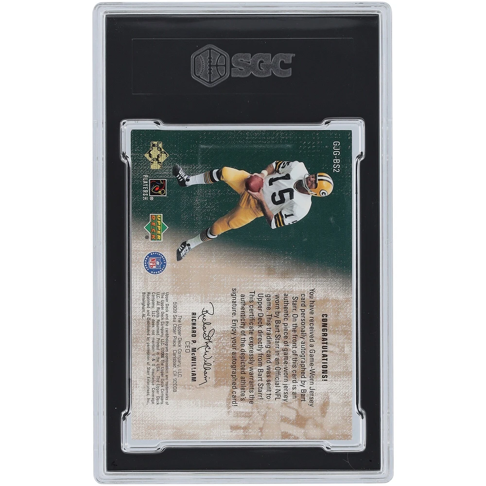 Bart Starr Green Bay Packers Autographed 2000 Upper Deck Game Gear Game Used Relic #GJG-BS2 #124/200 SGC Authenticated 8.5/10 Card